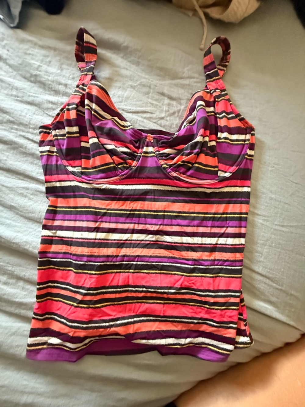 Title Nine Striped Swim Camisole in Purple, Pink, Orange